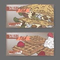 Two color landscape banners with crepes and Liege waffles.