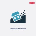 Two color landslide and house vector icon from meteorology concept. isolated blue landslide and house vector sign symbol can be