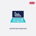 Two color laptop data analytics graphic on screen with circles vector icon from computer concept. isolated blue laptop data