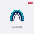 Two color lingual braces vector icon from dentist concept. isolated blue lingual braces vector sign symbol can be use for web,