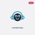 Two color listening smile vector icon from music concept. isolated blue listening smile vector sign symbol can be use for web,