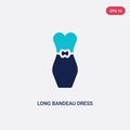 Two color long bandeau dress vector icon from clothes concept. isolated blue long bandeau dress vector sign symbol can be use for