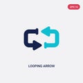 Two color looping arrow vector icon from arrows concept. isolated blue looping arrow vector sign symbol can be use for web, mobile Royalty Free Stock Photo