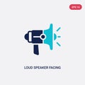 Two color loud speaker facing right vector icon from cinema concept. isolated blue loud speaker facing right vector sign symbol