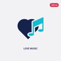 Two color love music vector icon from birthday party and wedding concept. isolated blue love music vector sign symbol can be use Royalty Free Stock Photo