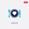 Two color love plate vector icon from birthday party and wedding concept. isolated blue love plate vector sign symbol can be use Royalty Free Stock Photo