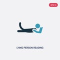 Two color lying person reading vector icon from people concept. isolated blue lying person reading vector sign symbol can be use