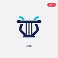 Two color lyre vector icon from greece concept. isolated blue lyre vector sign symbol can be use for web, mobile and logo. eps 10