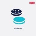 Two color macarons vector icon from food concept. isolated blue macarons vector sign symbol can be use for web, mobile and logo.