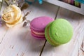 Two color macaroons close up Royalty Free Stock Photo