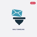 Two color mail funneling vector icon from multimedia concept. isolated blue mail funneling vector sign symbol can be use for web,