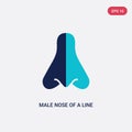 Two color male nose of a line vector icon from human body parts concept. isolated blue male nose of a line vector sign symbol can