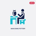 Two color man doing pottery vector icon from behavior concept. isolated blue man doing pottery vector sign symbol can be use for