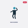 Two color man hearing vector icon from people concept. isolated blue man hearing vector sign symbol can be use for web, mobile and