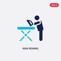 Two color man ironing vector icon from behavior concept. isolated blue man ironing vector sign symbol can be use for web, mobile