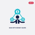 Two color man with money gears vector icon from business concept. isolated blue man with money gears vector sign symbol can be use