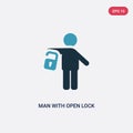 Two color man with open lock vector icon from people concept. isolated blue man with open lock vector sign symbol can be use for Royalty Free Stock Photo