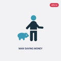 Two color man saving money vector icon from people concept. isolated blue man saving money vector sign symbol can be use for web, Royalty Free Stock Photo