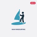 Two color man windsurfing vector icon from sports concept. isolated blue man windsurfing vector sign symbol can be use for web,