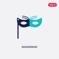 Two color masquerade vector icon from entertainment and arcade concept. isolated blue masquerade vector sign symbol can be use for