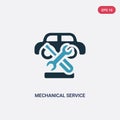 Two color mechanical service of a car vector icon from mechanicons concept. isolated blue mechanical service of a car vector sign