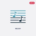 Two color melody vector icon from music concept. isolated blue melody vector sign symbol can be use for web, mobile and logo. eps