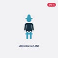 Two color mexican hat and mustache vector icon from people concept. isolated blue mexican hat and mustache vector sign symbol can