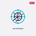 Two color militar radar vector icon from army and war concept. isolated blue militar radar vector sign symbol can be use for web,