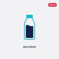 Two color milk brick vector icon from bistro and restaurant concept. isolated blue milk brick vector sign symbol can be use for