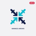 Two color minimize arrows vector icon from arrows concept. isolated blue minimize arrows vector sign symbol can be use for web,