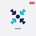 Two color minimize vector icon from arrows 2 concept. isolated blue minimize vector sign symbol can be use for web, mobile and