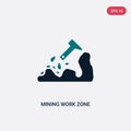 Two color mining work zone vector icon from maps and flags concept. isolated blue mining work zone vector sign symbol can be use