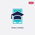 Two color mobile learning vector icon from e-learning and education concept. isolated blue mobile learning vector sign symbol can