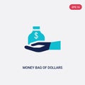 Two color money bag of dollars vector icon from gestures concept. isolated blue money bag of dollars vector sign symbol can be use Royalty Free Stock Photo