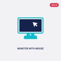 Two color monitor with mouse cursor vector icon from computer concept. isolated blue monitor with mouse cursor vector sign symbol