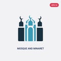 Two color mosque and minaret vector icon from religion-2 concept. isolated blue mosque and minaret vector sign symbol can be use