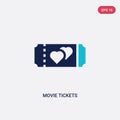 Two color movie tickets vector icon from love & wedding concept. isolated blue movie tickets vector sign symbol can be use for web Royalty Free Stock Photo