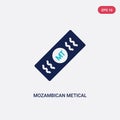 Two color mozambican metical vector icon from africa concept. isolated blue mozambican metical vector sign symbol can be use for