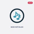 Two color music note black vector icon from music concept. isolated blue music note black vector sign symbol can be use for web, Royalty Free Stock Photo