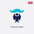 Two color mustache curled tip variant vector icon from human body parts concept. isolated blue mustache curled tip variant vector