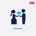 Two color newlyweds vector icon from birthday party and wedding concept. isolated blue newlyweds vector sign symbol can be use for Royalty Free Stock Photo