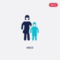 Two color niece vector icon from family relations concept. isolated blue niece vector sign symbol can be use for web, mobile and