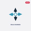 Two color ninja shuriken vector icon from sports and competition concept. isolated blue ninja shuriken vector sign symbol can be