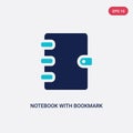 Two color notebook with bookmark vector icon from education concept. isolated blue notebook with bookmark vector sign symbol can