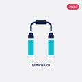 Two color nunchaku vector icon from asian concept. isolated blue nunchaku vector sign symbol can be use for web, mobile and logo.