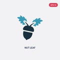 Two color nut leaf vector icon from nature concept. isolated blue nut leaf vector sign symbol can be use for web, mobile and logo Royalty Free Stock Photo