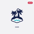 Two color oasis vector icon from africa concept. isolated blue oasis vector sign symbol can be use for web, mobile and logo. eps