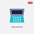 Two color open laptop on vector icon from computer concept. isolated blue open laptop on vector sign symbol can be use for web, Royalty Free Stock Photo