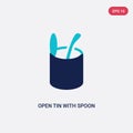 Two color open tin with spoon vector icon from bistro and restaurant concept. isolated blue open tin with spoon vector sign symbol Royalty Free Stock Photo