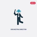 Two color orchestra director with stick vector icon from music concept. isolated blue orchestra director with stick vector sign